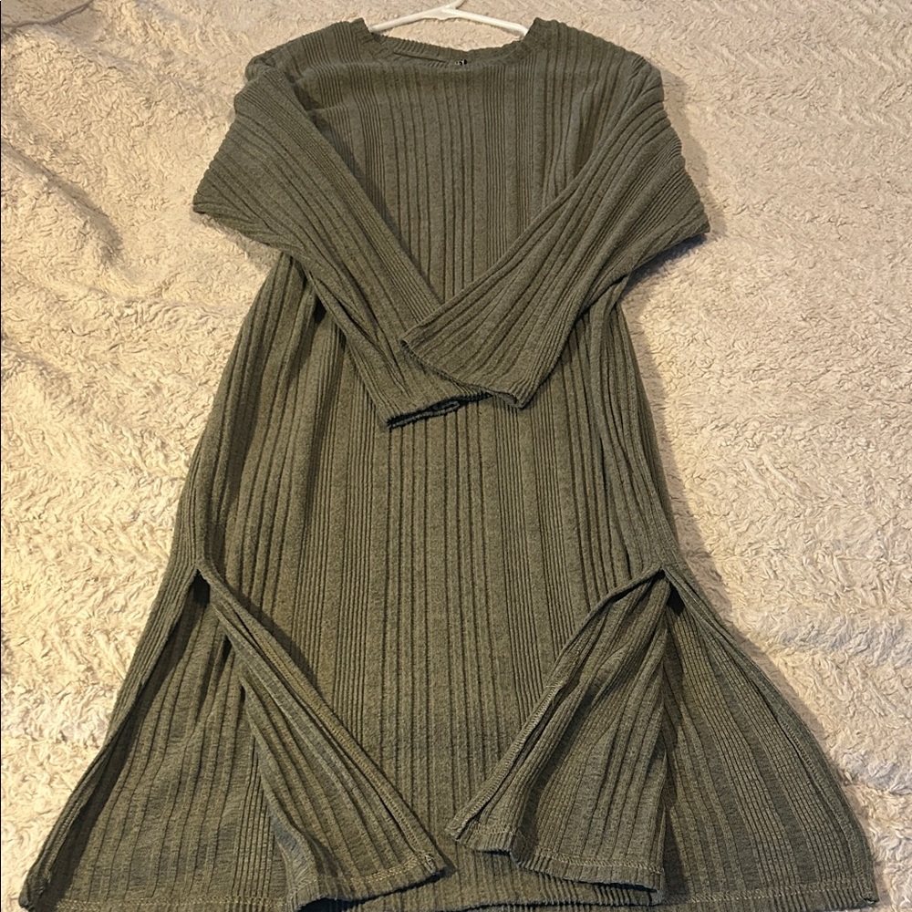 Olive Green Ribbed Knit Dress